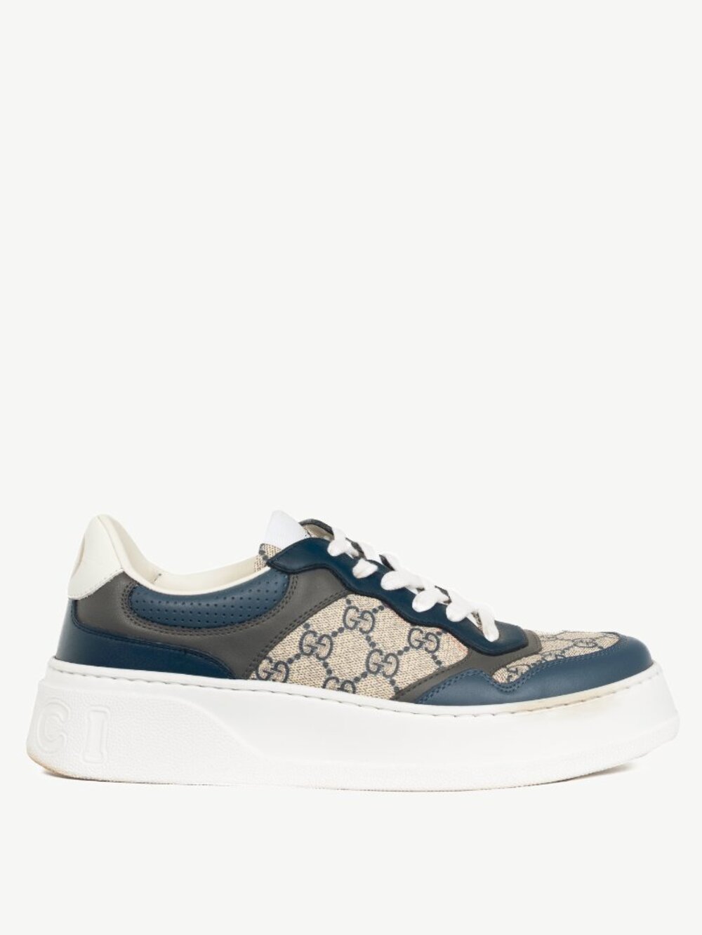 Gucci GG Beige & Blue GG Supreme Canvas & Blue-Leather Low-Top Sneakers